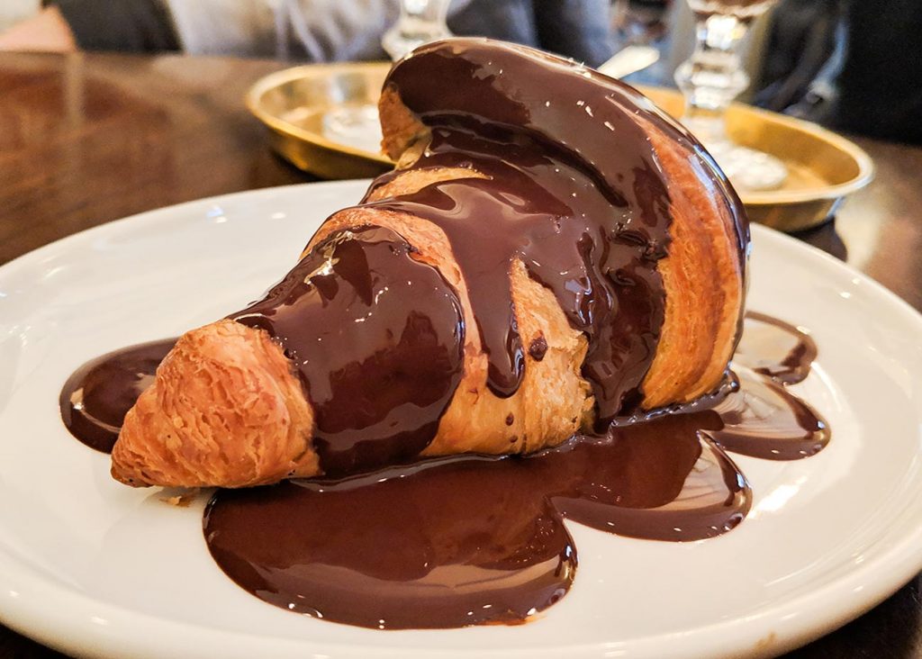 Bratislava Restaurants: croissant smothered in chocolate at Cafe Mondieu