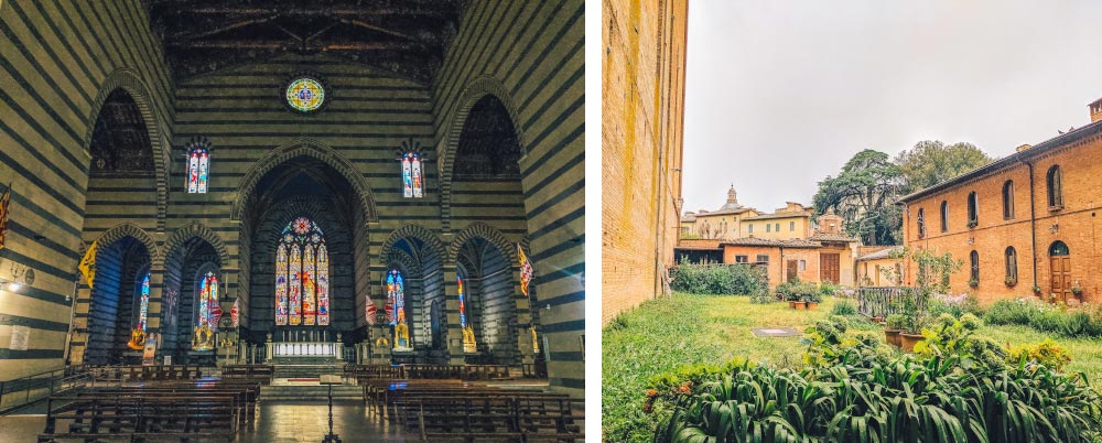 Inside and garden of Basilica of San Francesco