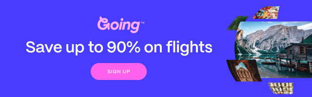 Going ad for saving up to 90% off on flights