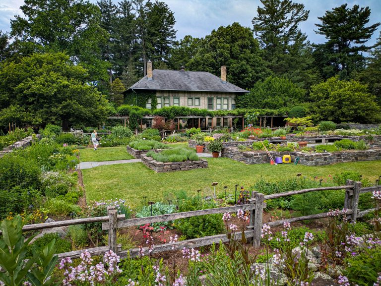 Lush garden beds at the Cornell Botanical Gardens in Ithaca, New York