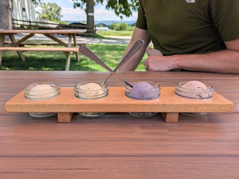 A four-flavor ice cream flight made from duck eggs at Spotted Duck Creamery